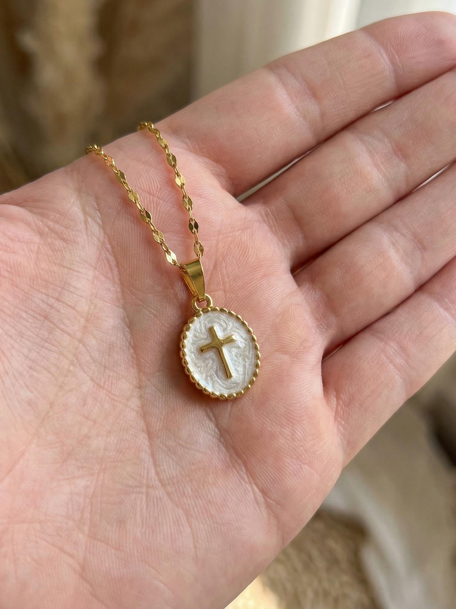 Colorful Vintage Cross Pendant Necklace, Ladies' Daily Wear Choker, Creative Oval Design, All Seasons Fashion Jewelry