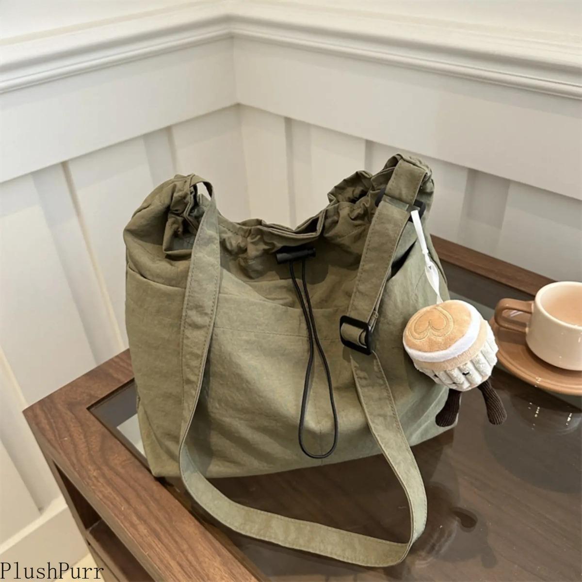 2026 New Large-Capacity Waterproof Nylon Drawstring Bucket Bag - Ruched Shoulder Crossbody Gym Sports Duffle, Lightweight Durable Versatile for Travel, Daily Commute outdoorfun