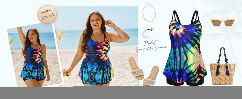 【12-28W】Hanna Nikole Womens Plus Size Tankini Swimsuit Two Piece Bathing Suits Flowy Swim Tops with Boy Shorts Outdoorfun