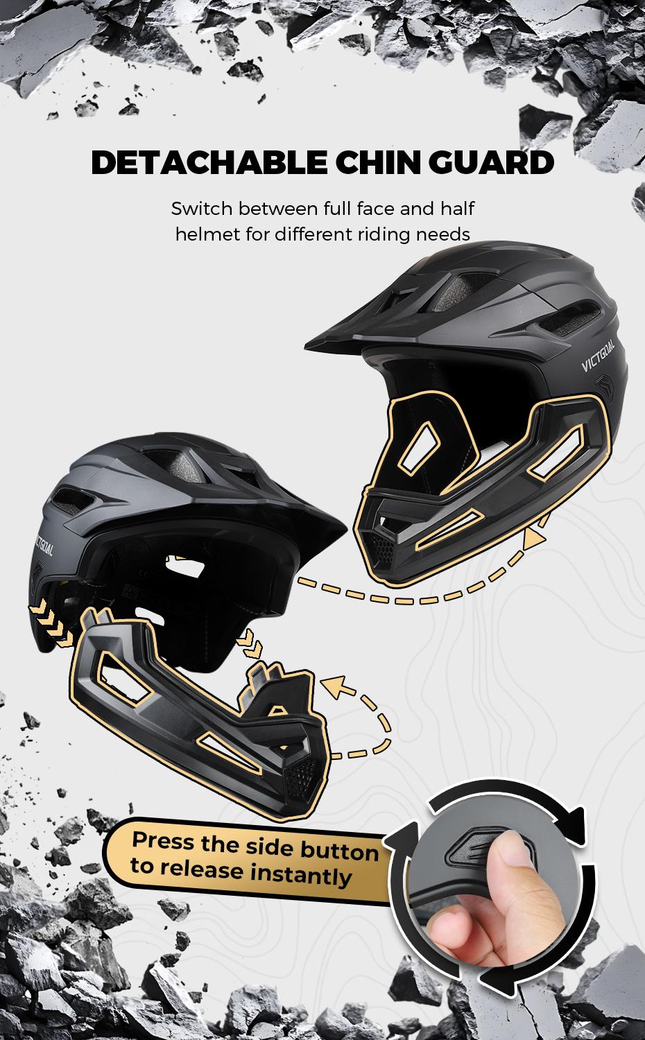 VICTGOAL Adult Detachable Mountain Bike Full Face Helmet, Men's Bicycle Head Protection, Off-Road MTB Safety Gear, Mbx Bmx Helmets, Motocross Helmet