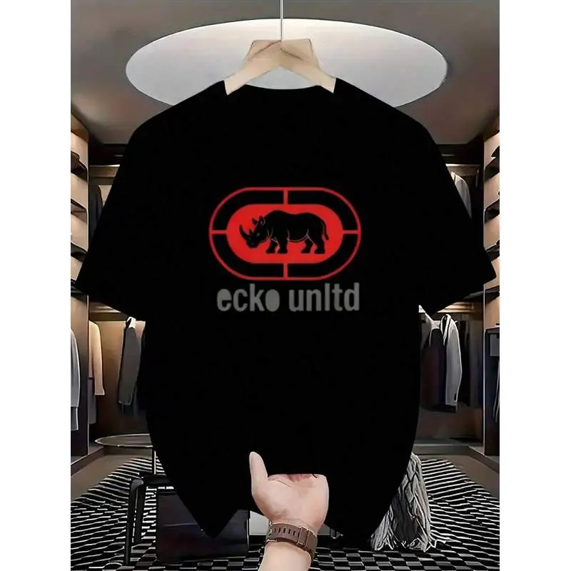 Men's Heavyweight 100% Cotton T-Shirt - Black Retro 90s Hip-Hop Graphic Tee With Bold & Ecko Unltd. Print, Round Neck Short Sleeve Casual Shirt For