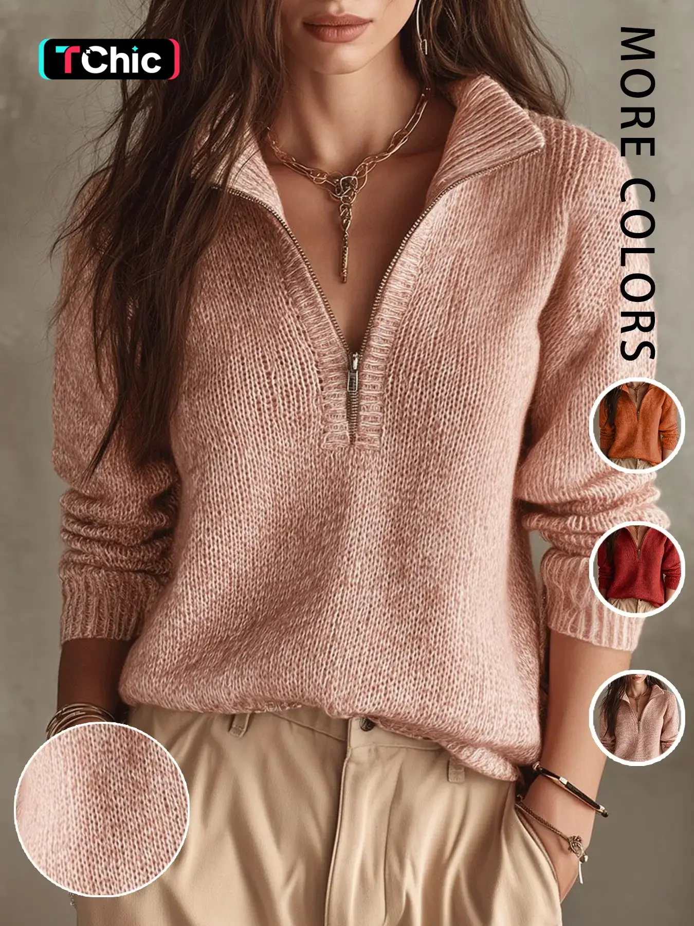 Women's Half-Zip Lapel Knit Sweater, Spring & Fall Casual Long Sleeve Pullover, Perfect for Daily Commute, Parties, Dates, Basic