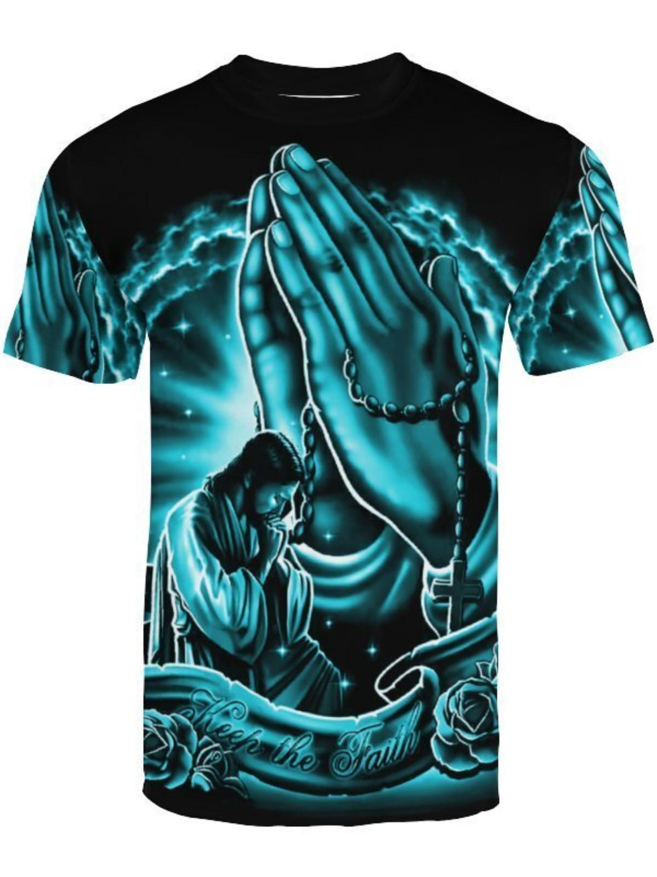 Men's summer casual T-shirt gift box set, lightweight and breathable polyester fabric, religious church-themed design, fitted H-shape, suitable for all seasons, versatile for everyday wear