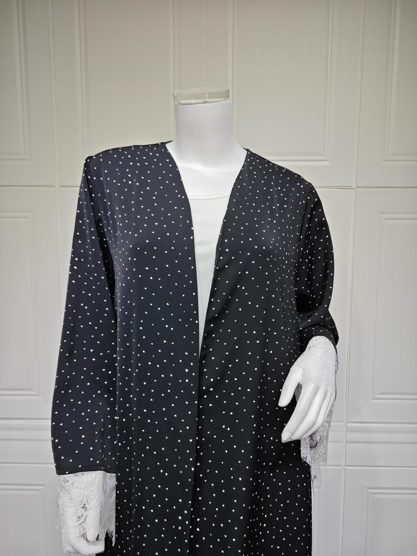 New Muslim Women's Long Robe, Loose Fit, Includes Headscarf, Polka Dot, Lace Design, Split, Two-Piece Set, Casual Daily Wear, Elegant Islamic Clothing, Abaya Hijab Set, Islamic Modesty Clothes