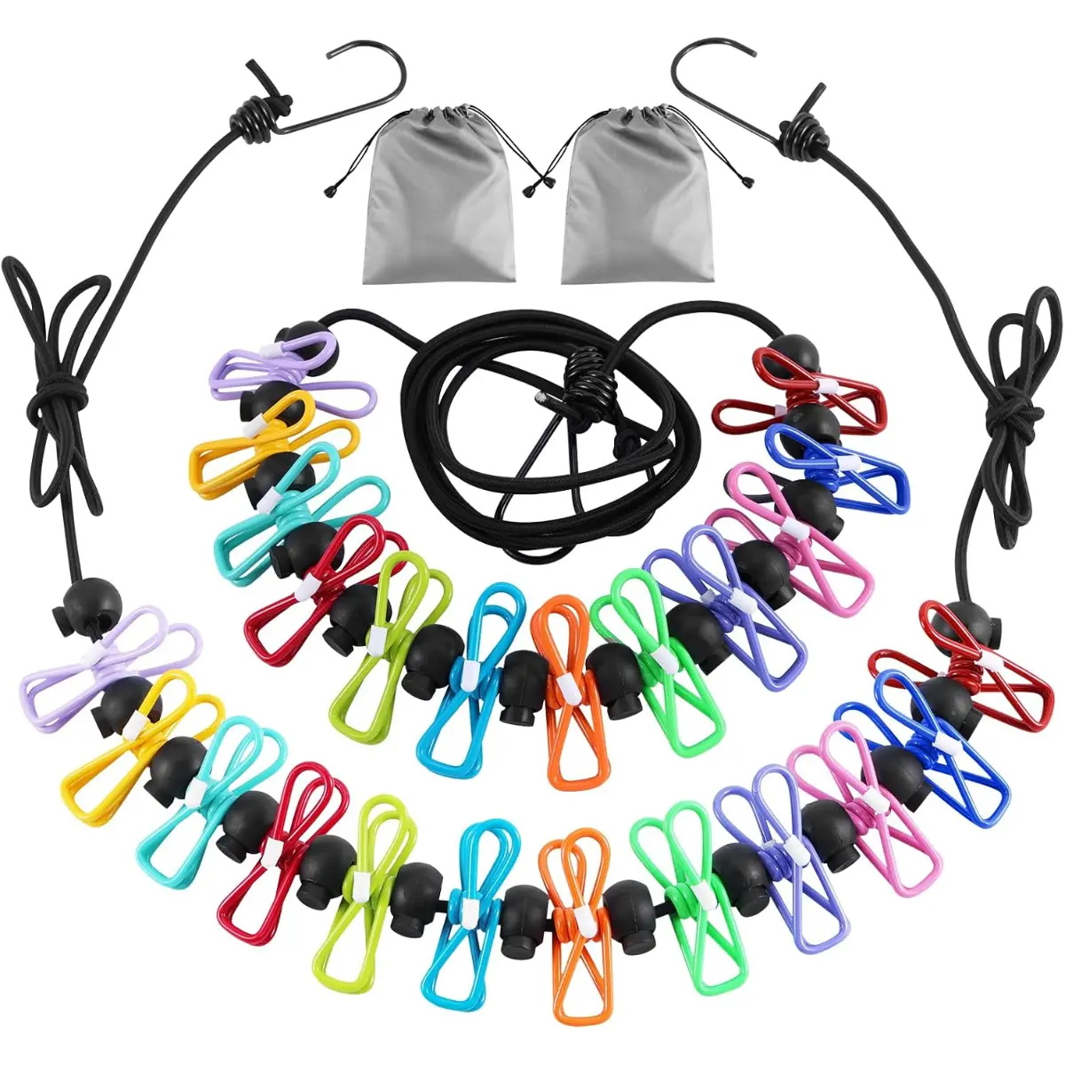 Retractable Portable Clothesline, Space-Saving Laundry Drying Line with 12 Colorful Clothespins, Compact Clothes Drying Rack for Camping, RV, Patio & Travel