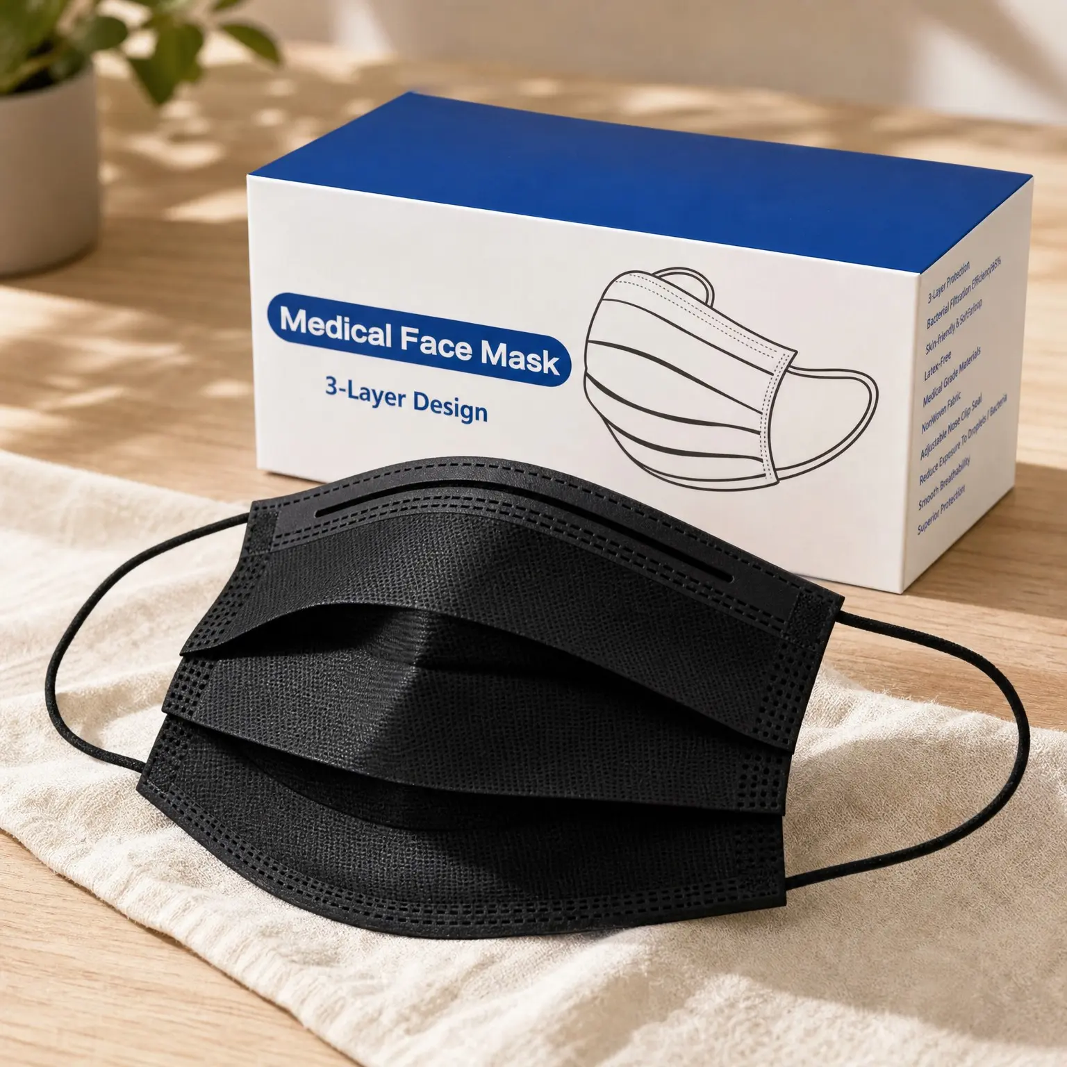 100 Pack Disposable Medical Face Masks ASTM Level 2, 3-Ply Black Protective Masks for AdultsGift