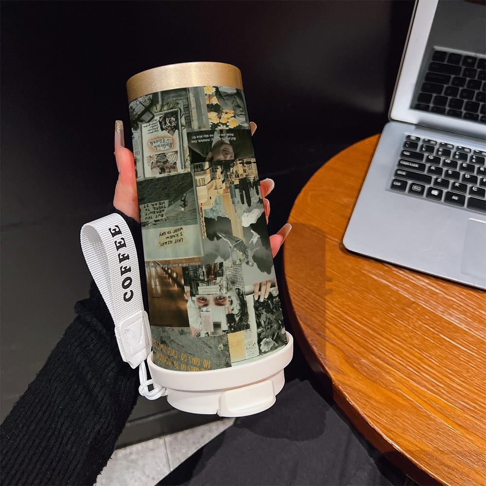 Abstract Pattern Coffee Cup, Portable Dual Drink Insulated Tumbler, Keeps Warm/cold, Stylish, Ideal for Office, Travel, Sports, Golf