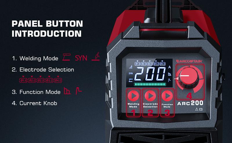 ARCCAPTAIN ARC200 Stick Welder, 200 Amps, Large LED Display, IGBT Inverter 110V/220V, Portable MMA Welder with Synergic Control & Hot Start welder machine