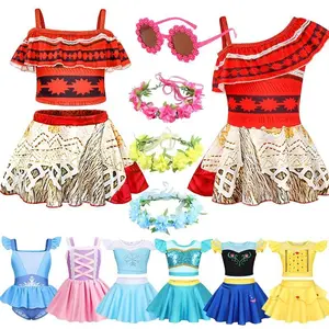 Girls Princess Theme Swimsuit Set for Summer Beachwear Pool Party Kids Moana Anna Elsa Rapunzel Belle Swimwear Bathing Suit