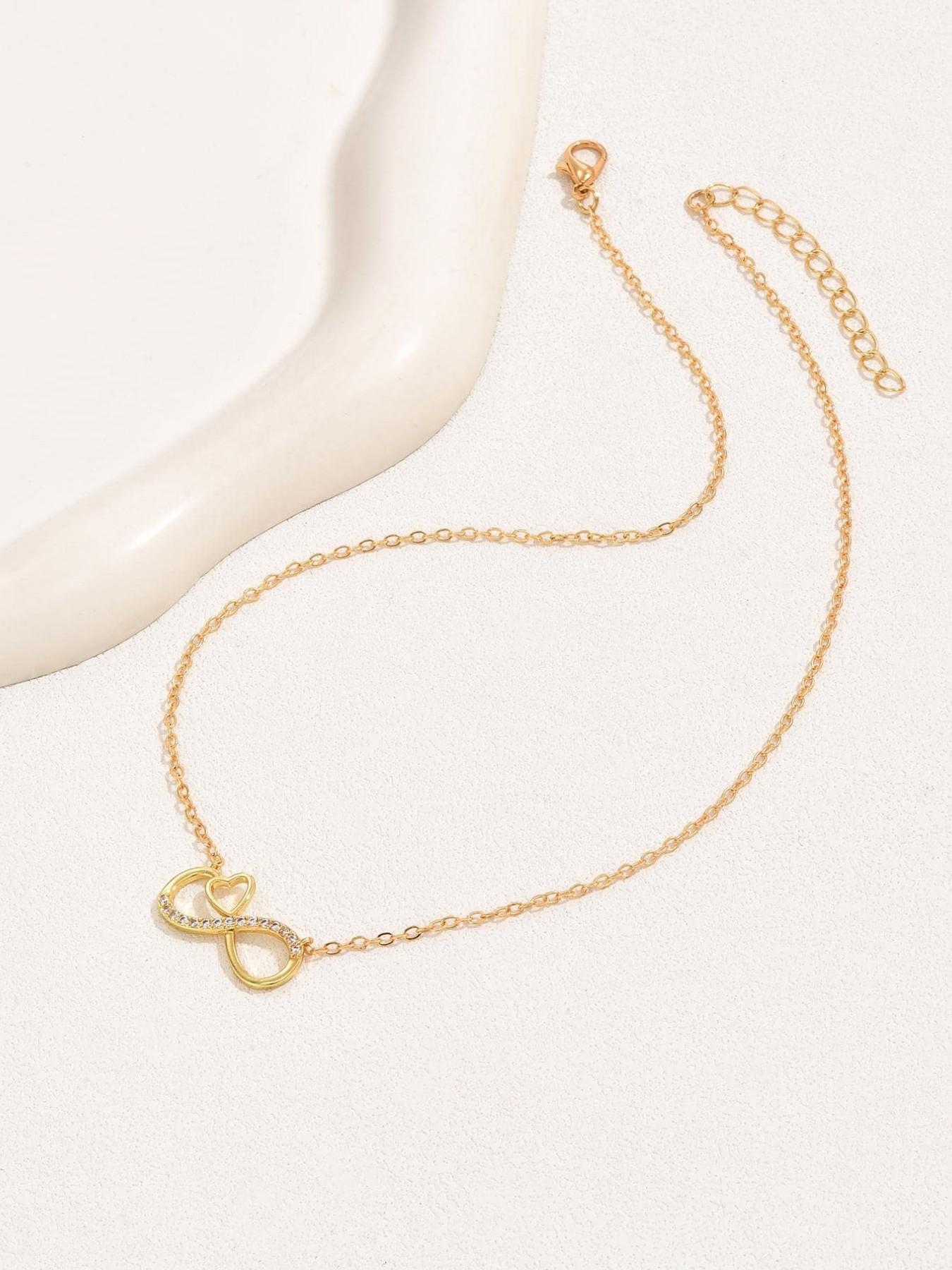 Women's Heart & Infinity Symbol Pendant Necklace, Artificial Zirconia Jewelry for Daily Wear, Perfect for Dates & Festivals