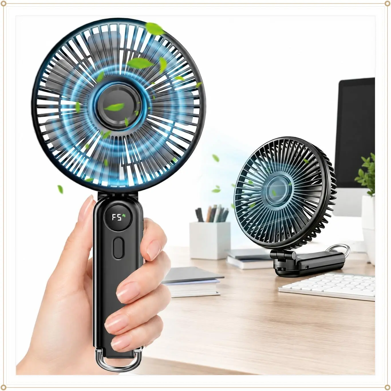 10000mAh Rechargeable Portable Handheld Fan, 6-Inch Foldable Desk Fan with 5 Speeds, Digital Display, Up to 40H Runtime, Ultra Quiet for Travel and MakeupGift
