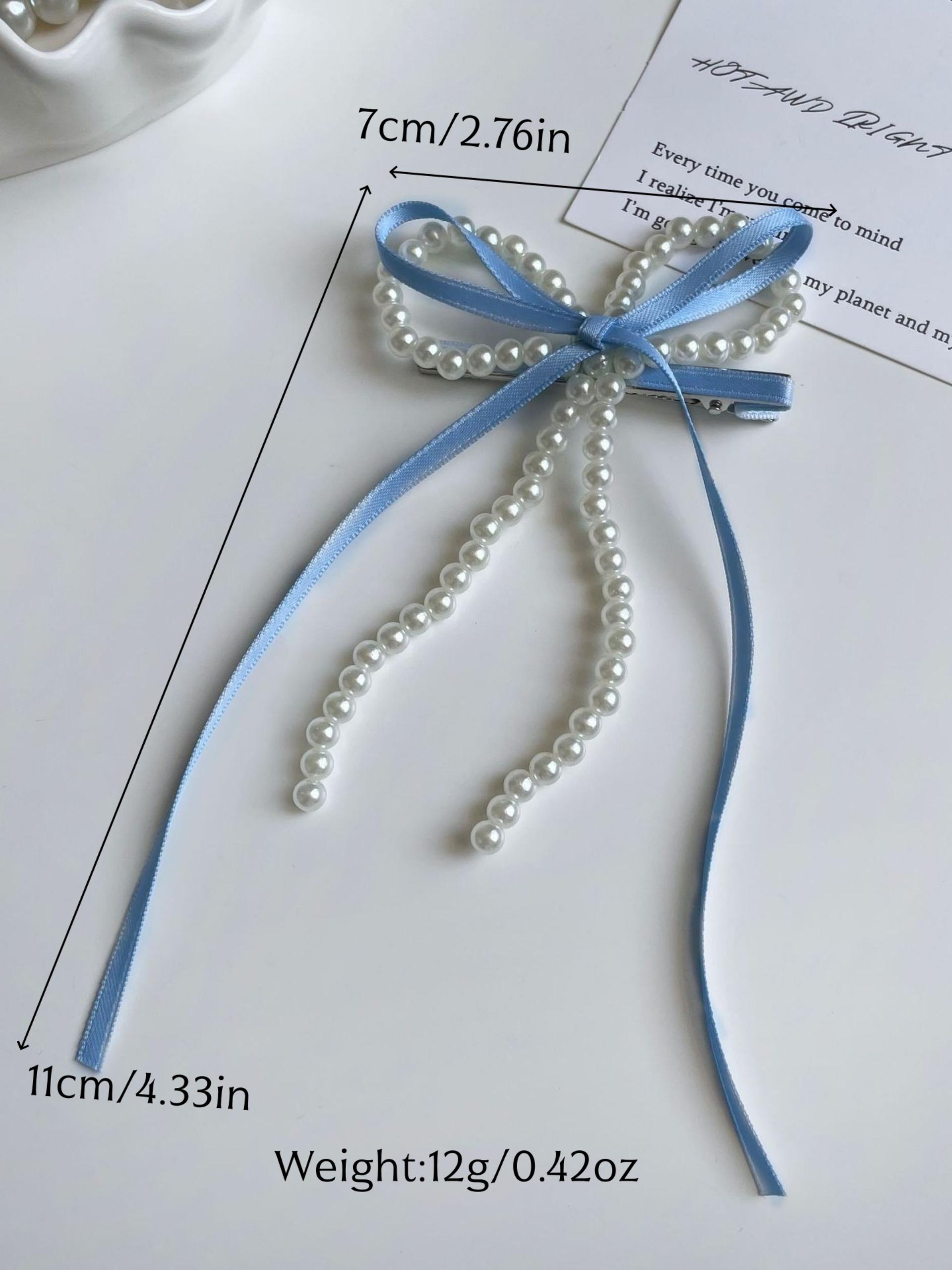 Sweet Forest Style Bow Ribbon Hair Clip, Imitation Pearl Edge, Girl Heart Side Clip, Elegant and Cute New Design Hair Accessory