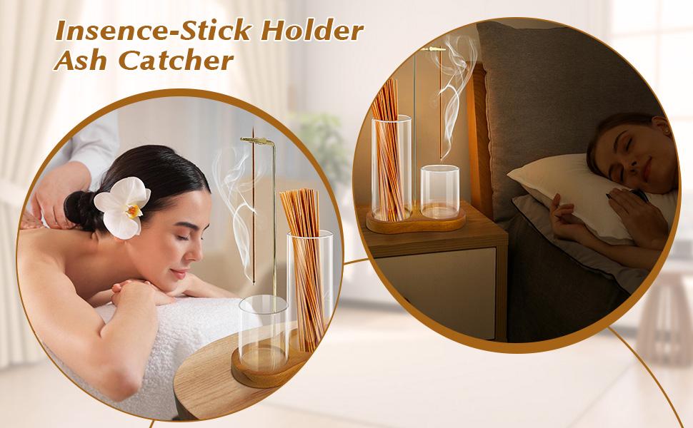 2 in 1 Incense & Candle Holder, 1 Count Wooden Base Aromatherapy Diffuser Incense Burner with Removable Glass Ash Collector, Woody Home Decor Ornament for Living Room Bedroom, Funny Gift, Scented, Aroma, Fragrance Perfume