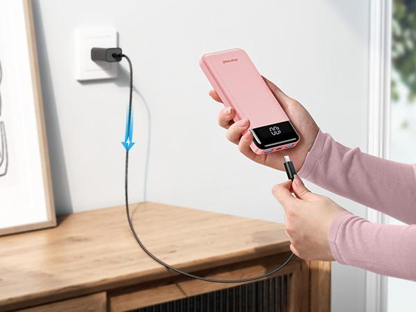 Charmast 10000mAh Slim Portable Charger with Built-in Cables – 6 Outputs & 3 Inputs, 3A Fast Charging Power Bank for iPhone, Android Phones, Tablets, and More Electronic Smartphone