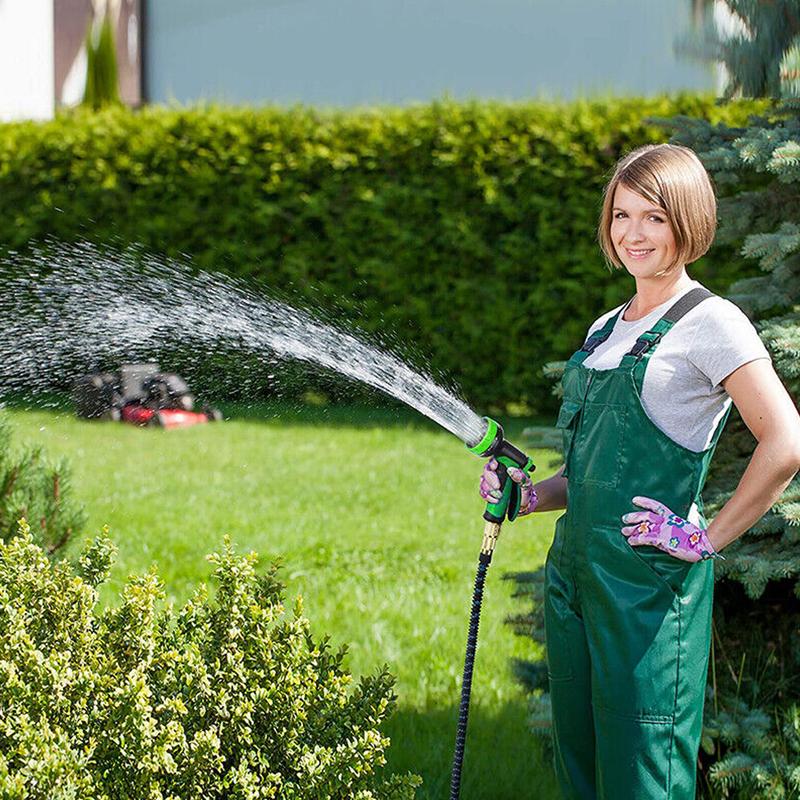 Flexible Garden Hose 75/100ft 3X Stronger Deluxe Expandable Green Polyester Fiber with 10 Functions Nozzle 3/4" Solid Brass Fittings Foldable for Outdoor Gardening Car Cleaning