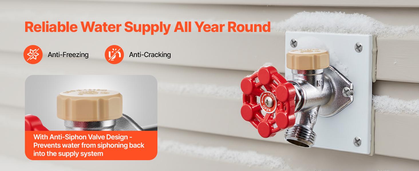 VEVOR Anti-Siphon Frost-Proof Sillcock, 12 Freeze Proof Outdoor Faucet Bib with Backflow Preventer, 1/2 Push-to-Fit Connector X 3/4 Hose Bibb, No Lead Frost-free Spigot for PEX Copper CPVC Pipes