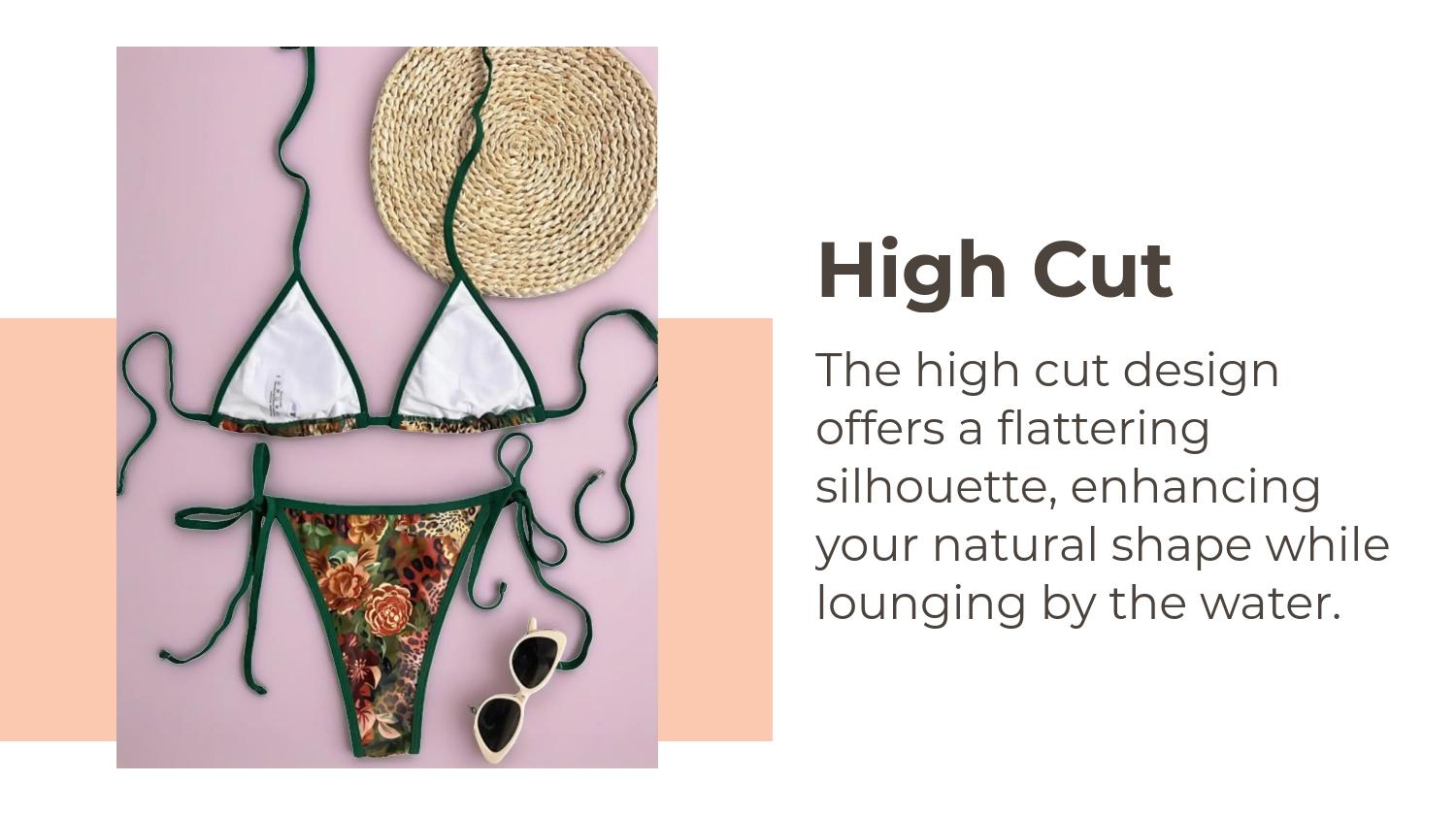 Swim Floral Swimsuit 2026 Spring/Summer Women's Olive Green Drawstring Halter Leopard Print Random Floral Beach Side Tie High Cut Thong Bikini Set Set