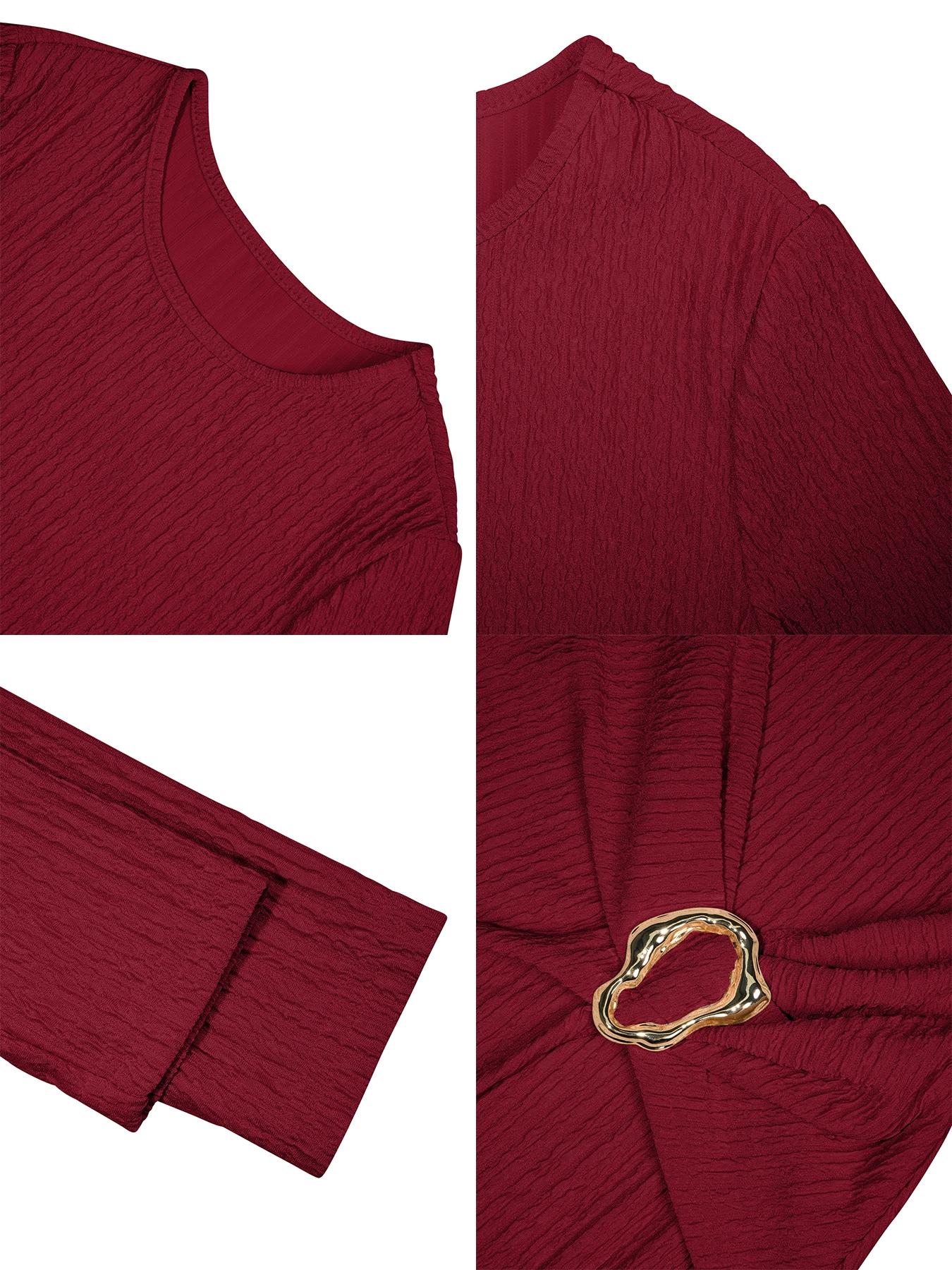 Aliling Women For Dresses Round Neck Long Sleeve Slim Fit Slit Hem Long Dresses for Lady, Solid High Waist Bodycon Slim Female Elegant Party Clothing Casual