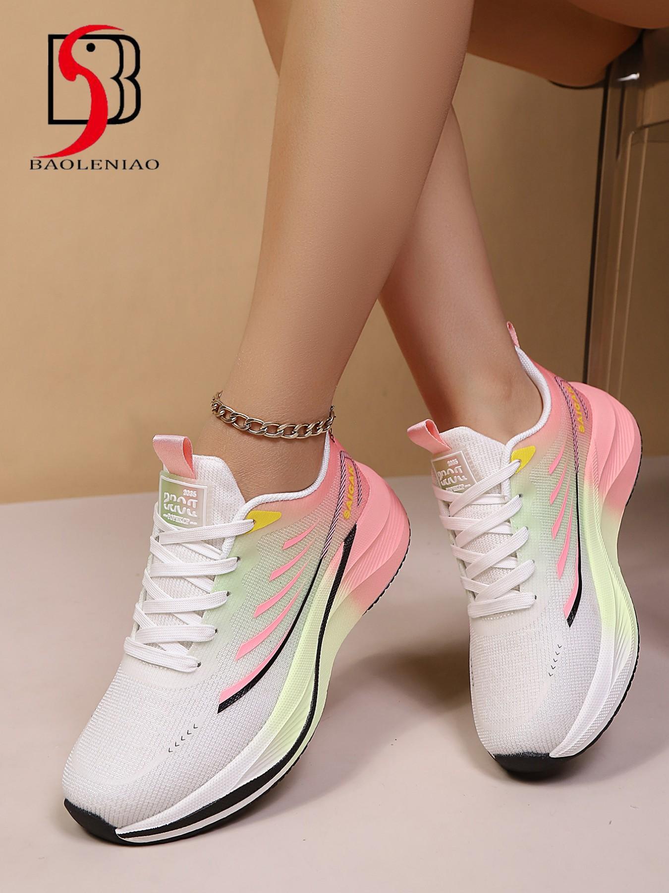 New Lightweight Fashionable Running Shoes for Women, Comfortable Anti-Slip Breathable Sporty Trendy Running Shoes, Gradient Color Low Top Md Sole