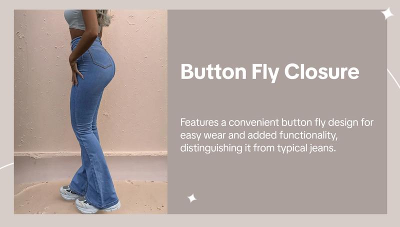 GILIPUR Y2K Women's Plain Flare Leg Jeans, Casual Button Fly Pocket Bell Bottom Denim for Daily Wear, Ladies Bottoms for All Seasons