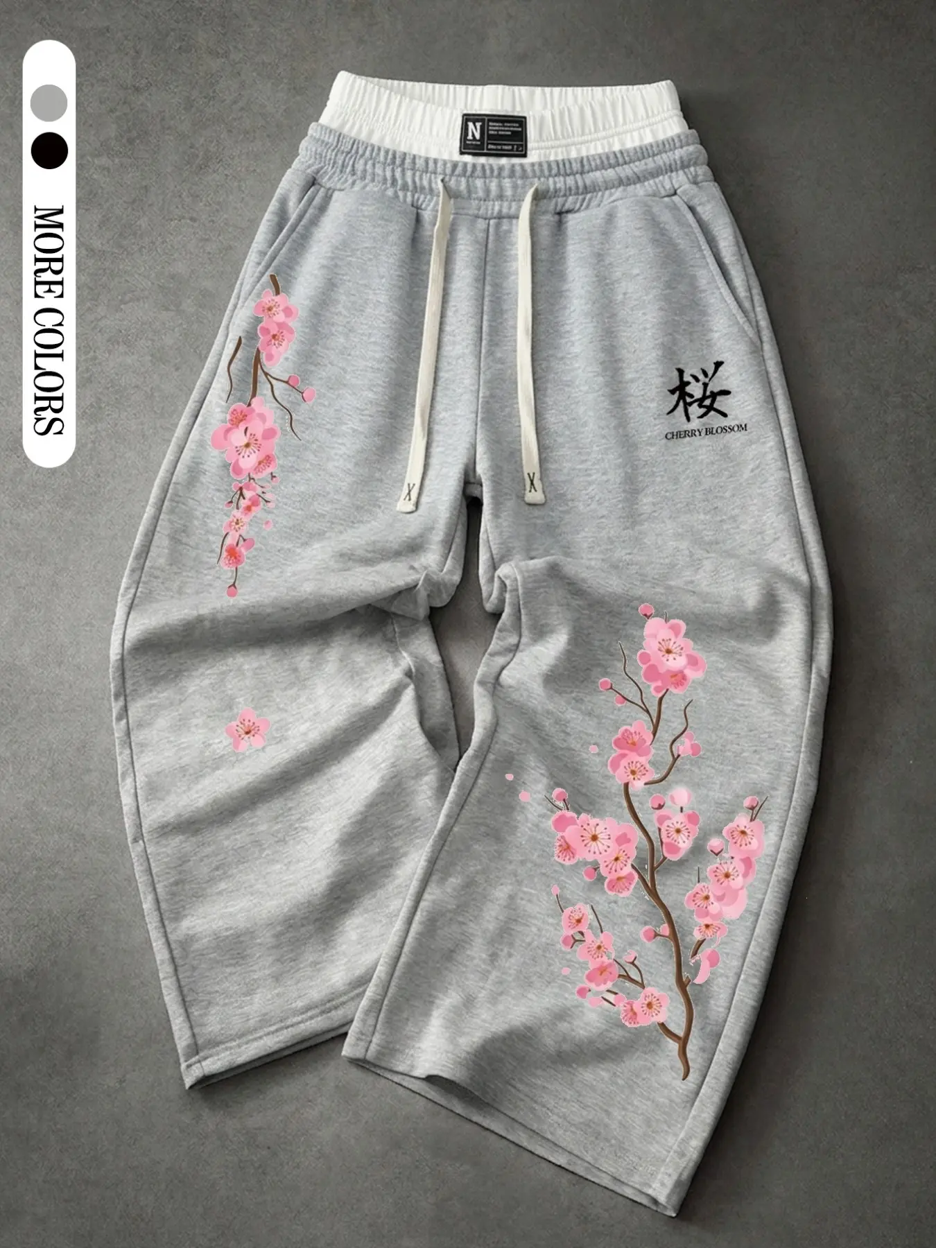 New Unisex Retro Streetwear Pants, Graphic Letter Cherry Blossom Floral Print, Casual Loose-Fit, Baggy Oversized, All-Season Outdoor Travel Comfort