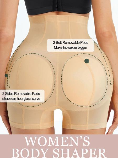 Women's Solid High Waist Seamless Removable Pad Shapewear Shorts, High Stretch Tummy Control Shapewear Clothing, Ladies Shapewear Bottoms for All Seasons