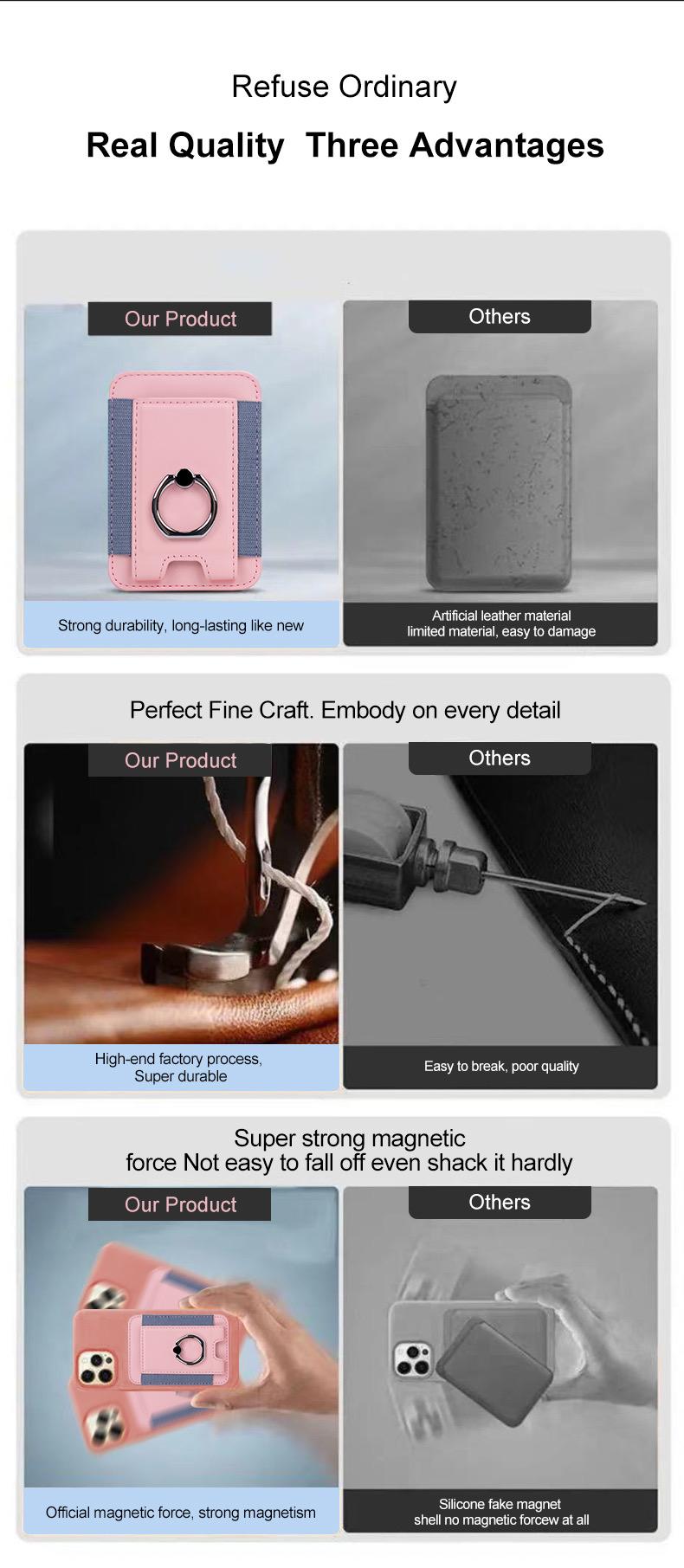 FUNCAT GLOBAL Magnetic Card holder.  Fit iPhone 12/13/14/15/16, Leather Card Case. Ring design: Can be use as Phone Stand.