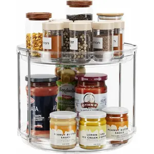 2-Tier Round Rotatable Lazy Susan Turntable Organizer, 9.25in Space-Saver Rack - 2-Layer Storage for Kitchen Cabinets, Condiment Holders