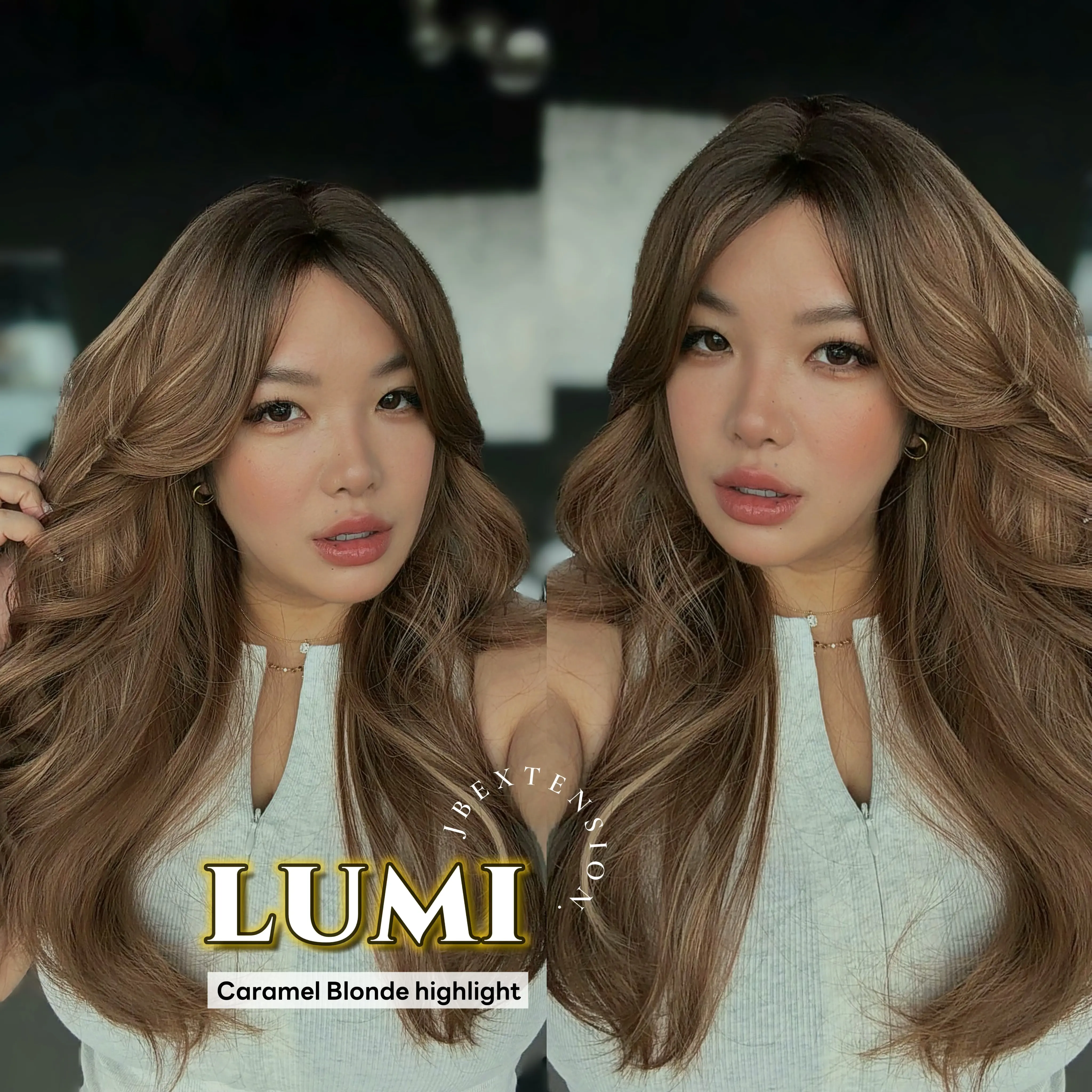 JBEXTENSION 23 Inches Curly Caramel Blonde Highlight Wig with Bangs LUMI