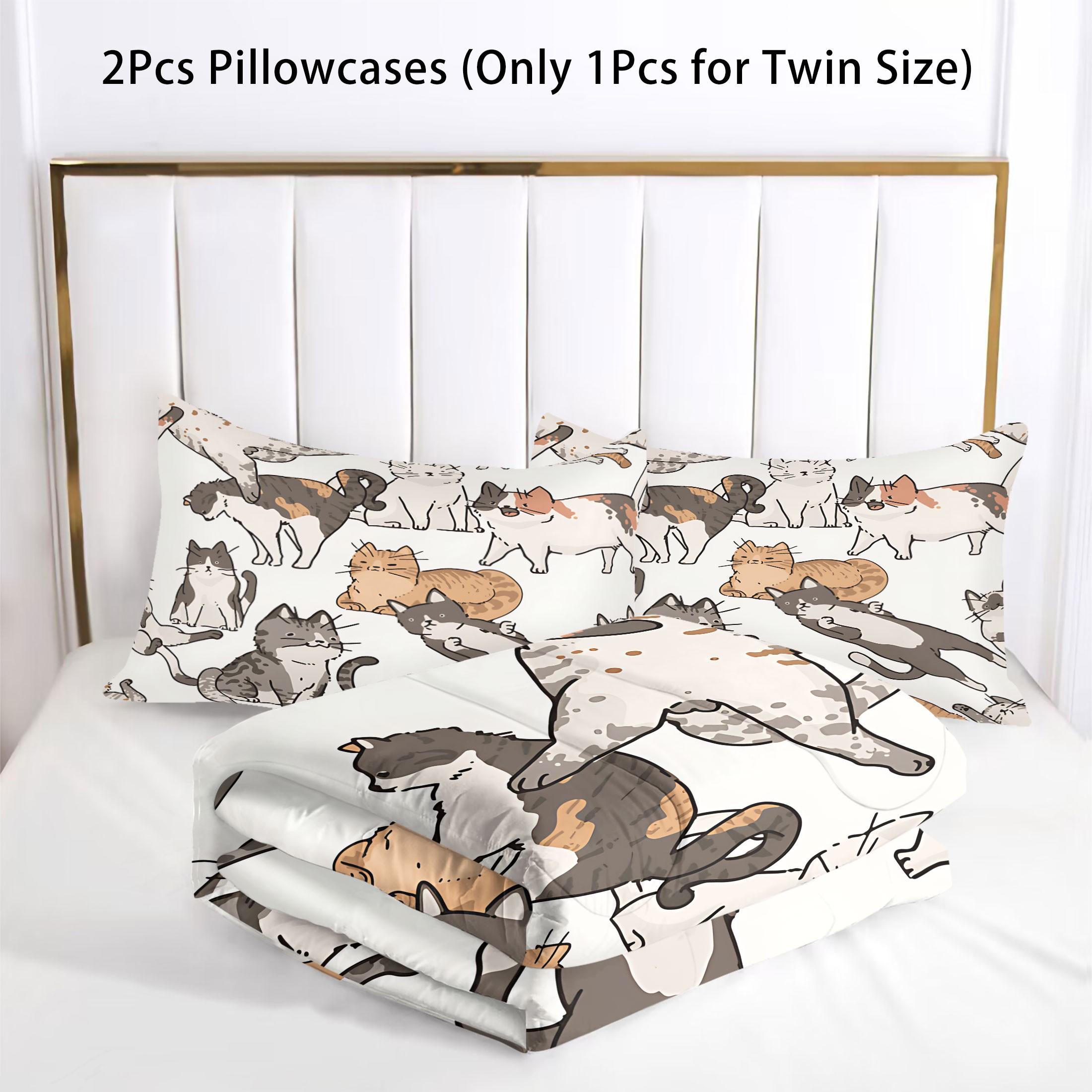 2/3 Pcs Funny Cute Cat Digital Print Comforter Set, Cartoon Kitten Themed Bedding Set, Soft Warm Breathable & Fade Resistant, Perfect for Cat Lovers Bedroom Dorm Guest Room Decor, All Season Cozy Use - Without Pillow Insert