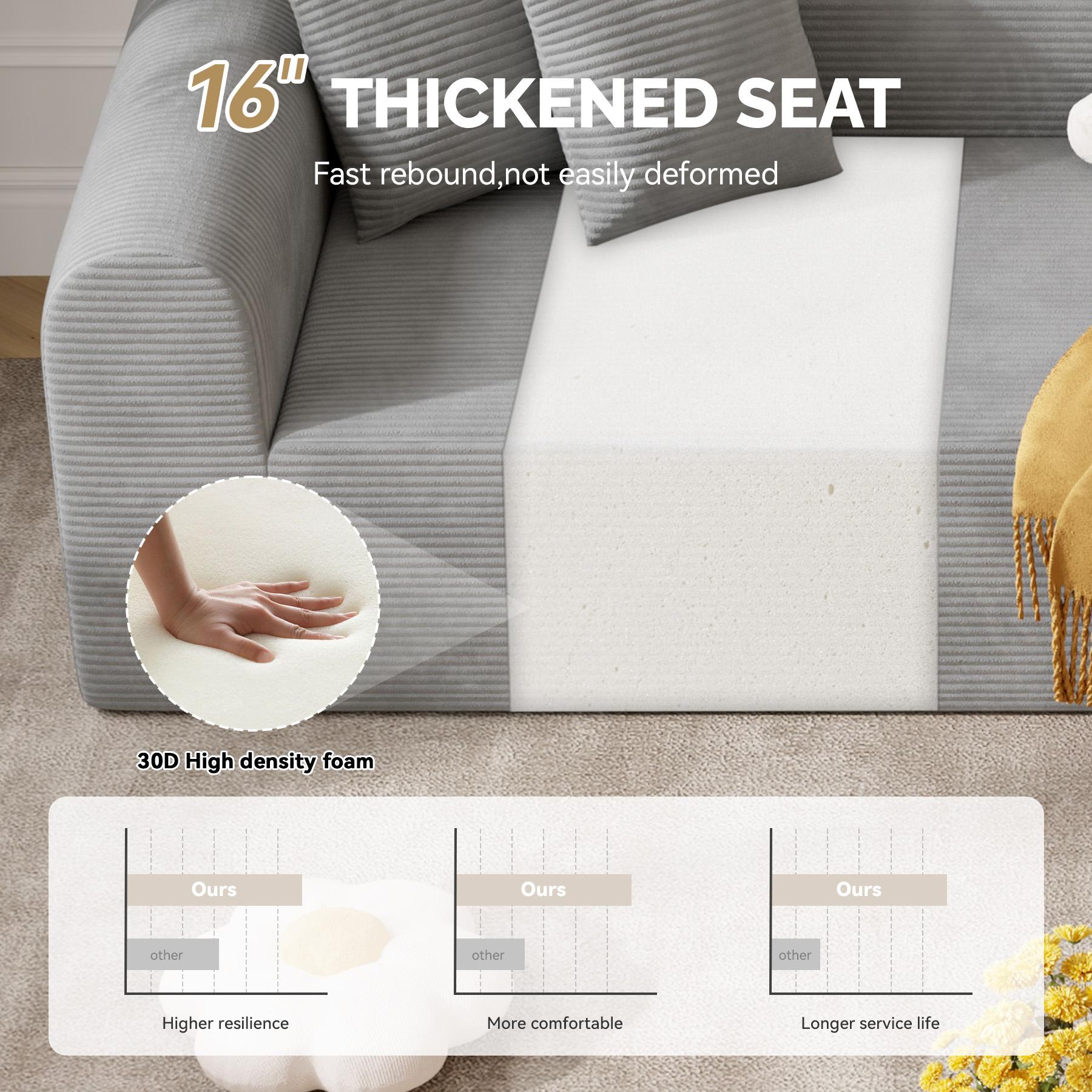 【Shipped in Two Packages】Modern Style Curved Sofa, Upholstery Corduroy Sofa Couch with 3 Pillows, Oversized Sleek Curved Sectional Boucle Fabric Couch for Living Room White