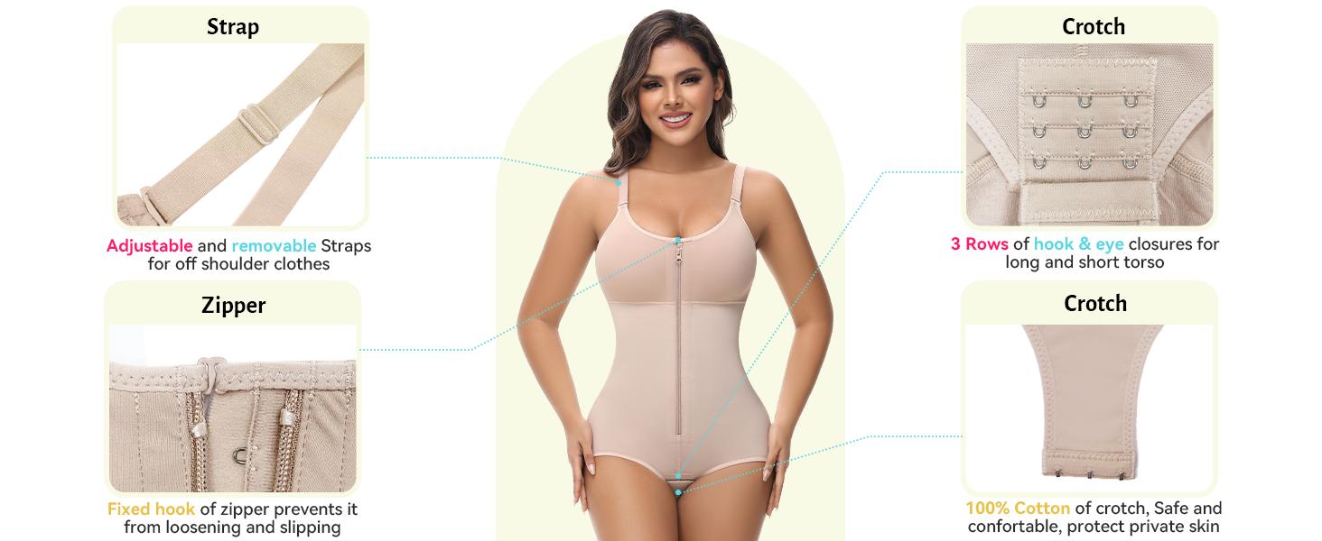 JOSHINE SHAPER  Women's Fajas Moldeadoras Shapewear with Bra Compression Garment Shapewear Tummy Control with Zipper Adjustable Shoulder Strap SpringStatements