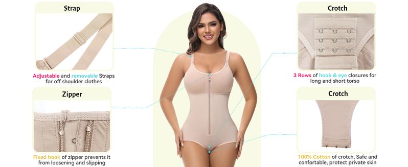 JOSHINE SHAPER  Women's Fajas Moldeadoras Shapewear with Bra Compression Garment Shapewear Tummy Control with Zipper Adjustable Shoulder Strap