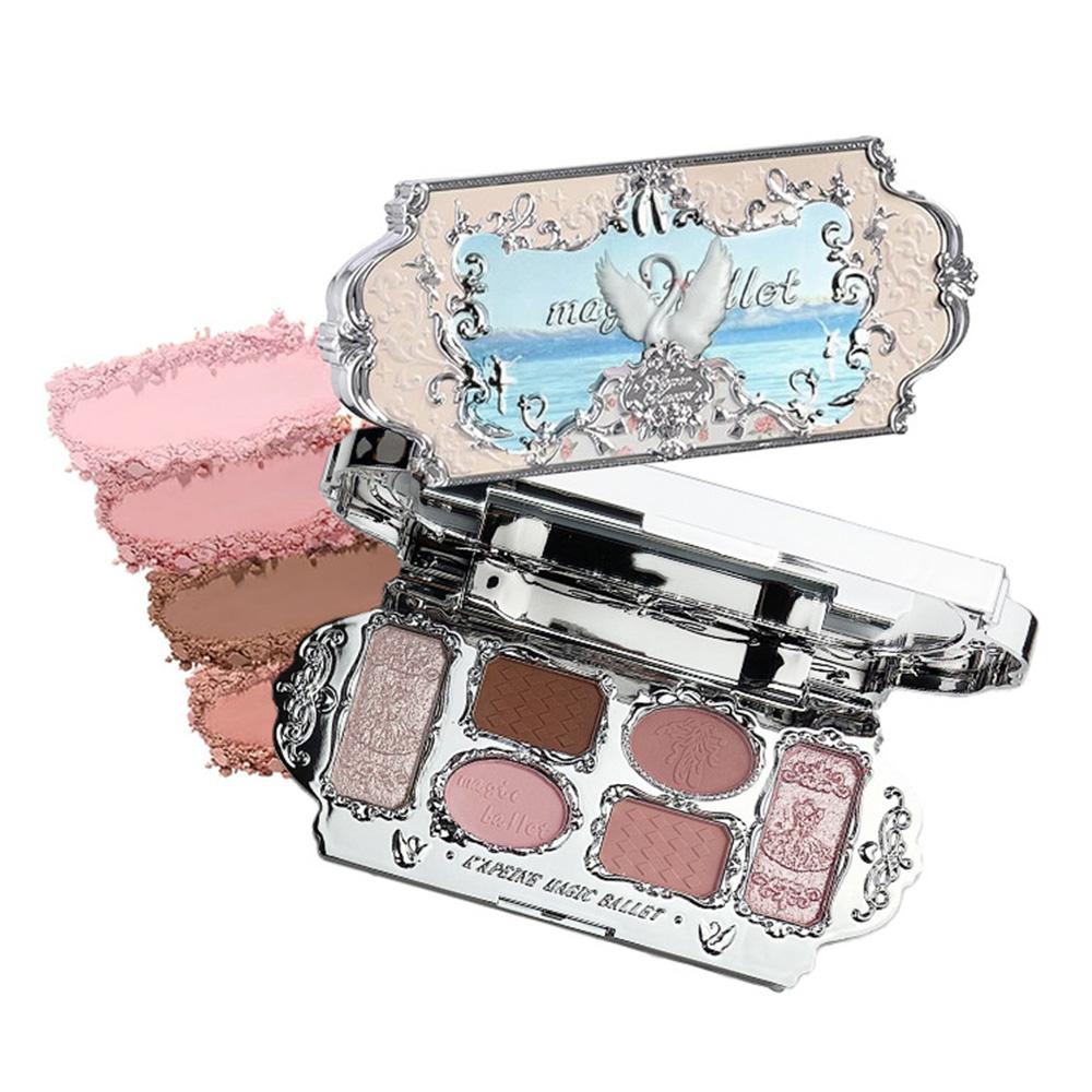 Kapelle Six Color Swan Eyeshadow Palette, Contour Blush Highlighter, Multi-Use Portable High-Quality Eye Shadow, Travel-Friendly Makeup