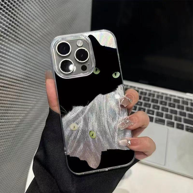 Laser Cat Phone Case, Dark Style Eye Cat Transparent Cover, Compatible with iPhone 17/17 Pro Max, Unique and Cool Design