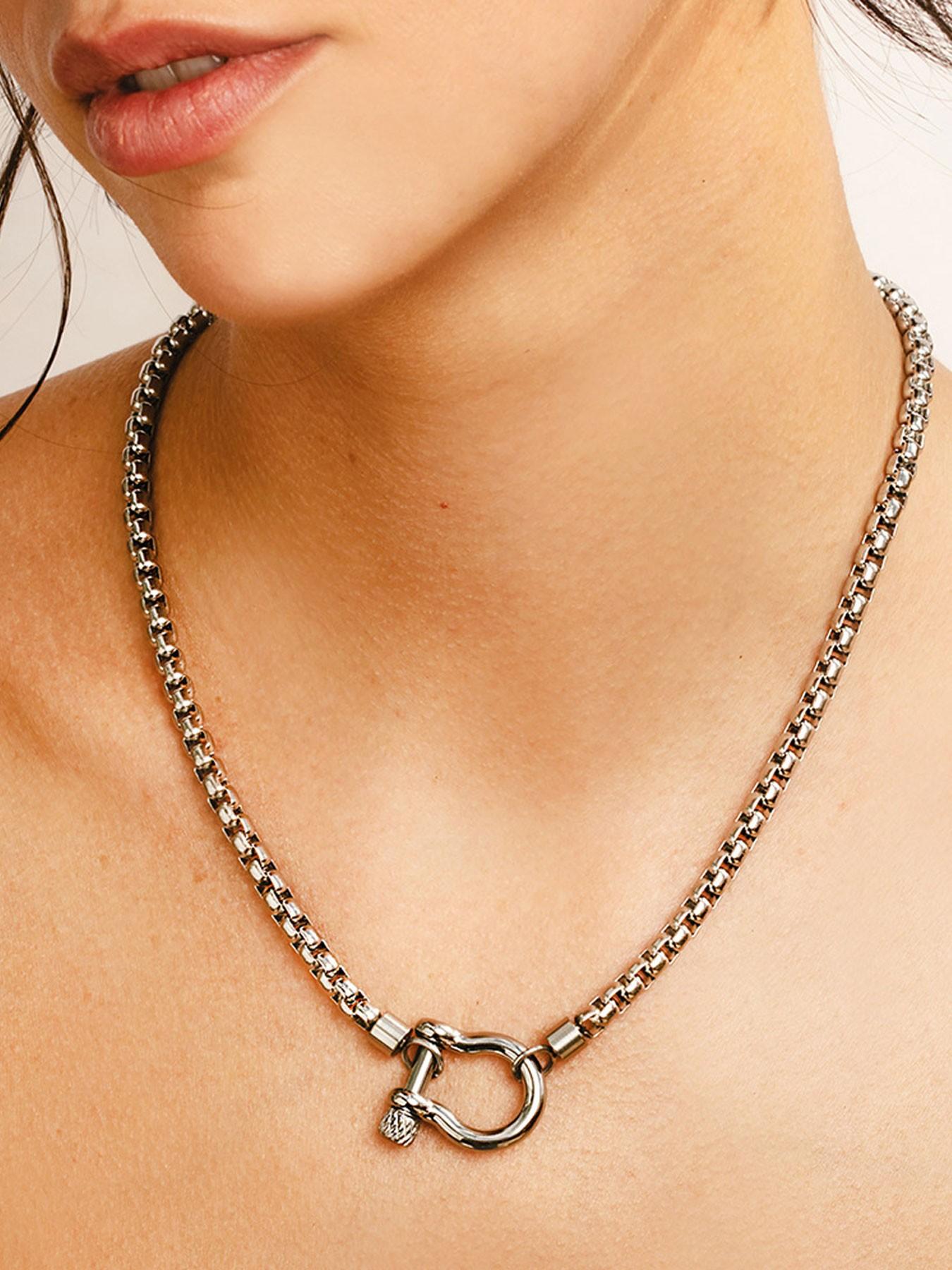 Mountaineering Carabiner Pendant Necklace, Stainless Steel Screw Anchor Chain, Fox Tail Wheat Chain, Nautical Sailor Clasp, Unisex Fashion Jewelry