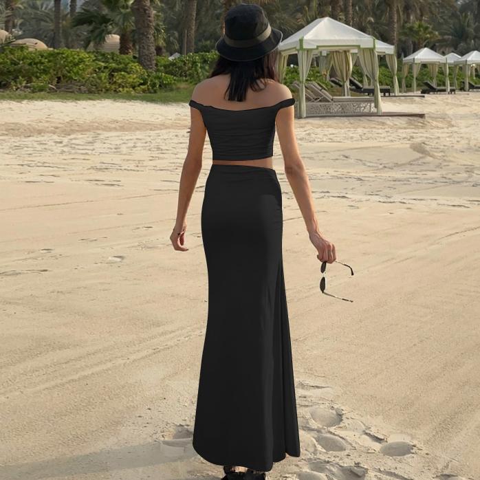 Women's Solid Color Off Shoulder Top & Skirt Two-piece Set, Casual Fashion Cozy Top & Skirt for Daily Outdoor Wear, Ladies Clothes for Summer, Chic Skirt Sets