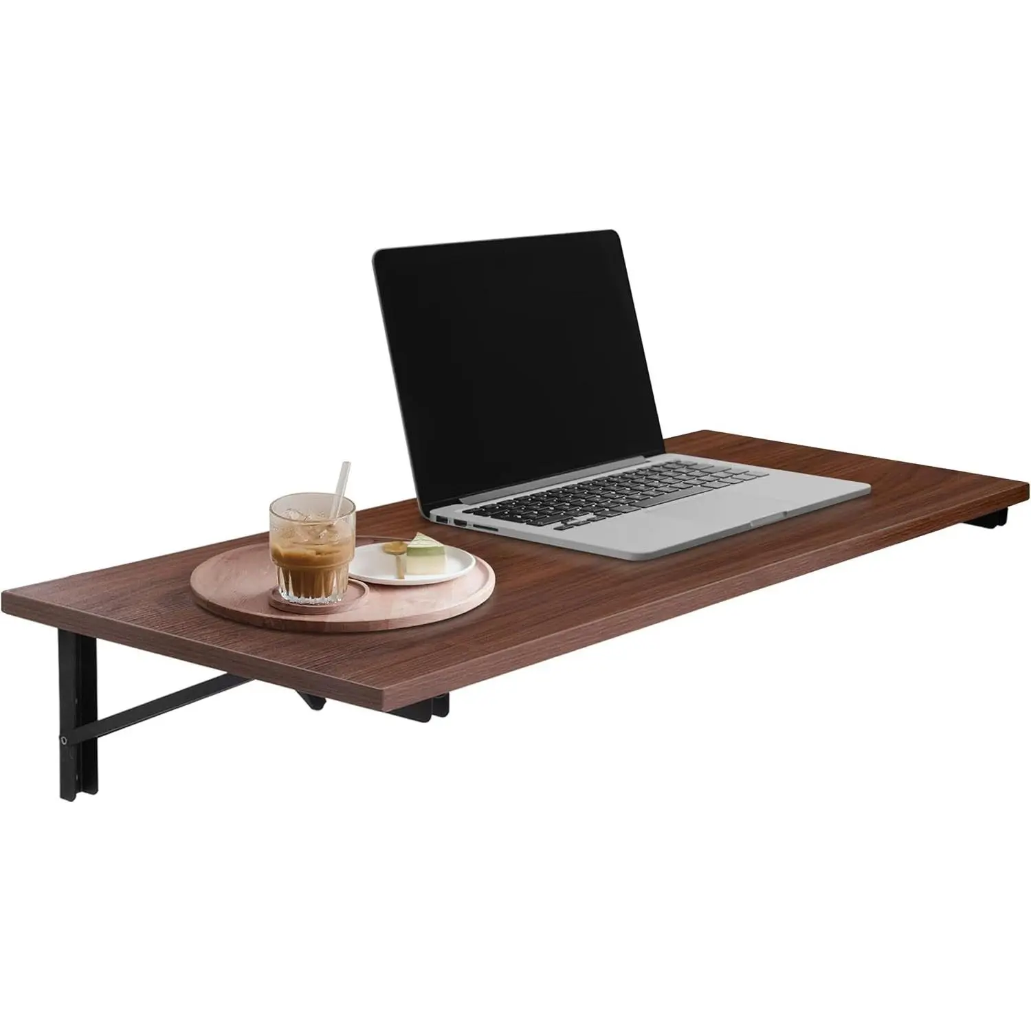 Wall Mounted Folding Table - 16x40 Wood Floating Desk, Laundry Fold Down Wall Desk for Small Spaces - 1.5 inch, Mahogany