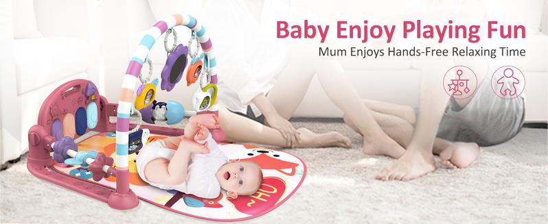 dearlomum Baby Play Mat Baby Gym Pink with 5 Sensory Toys Music Lights for Newborn Boys Girls Tummy Time Activity Mat