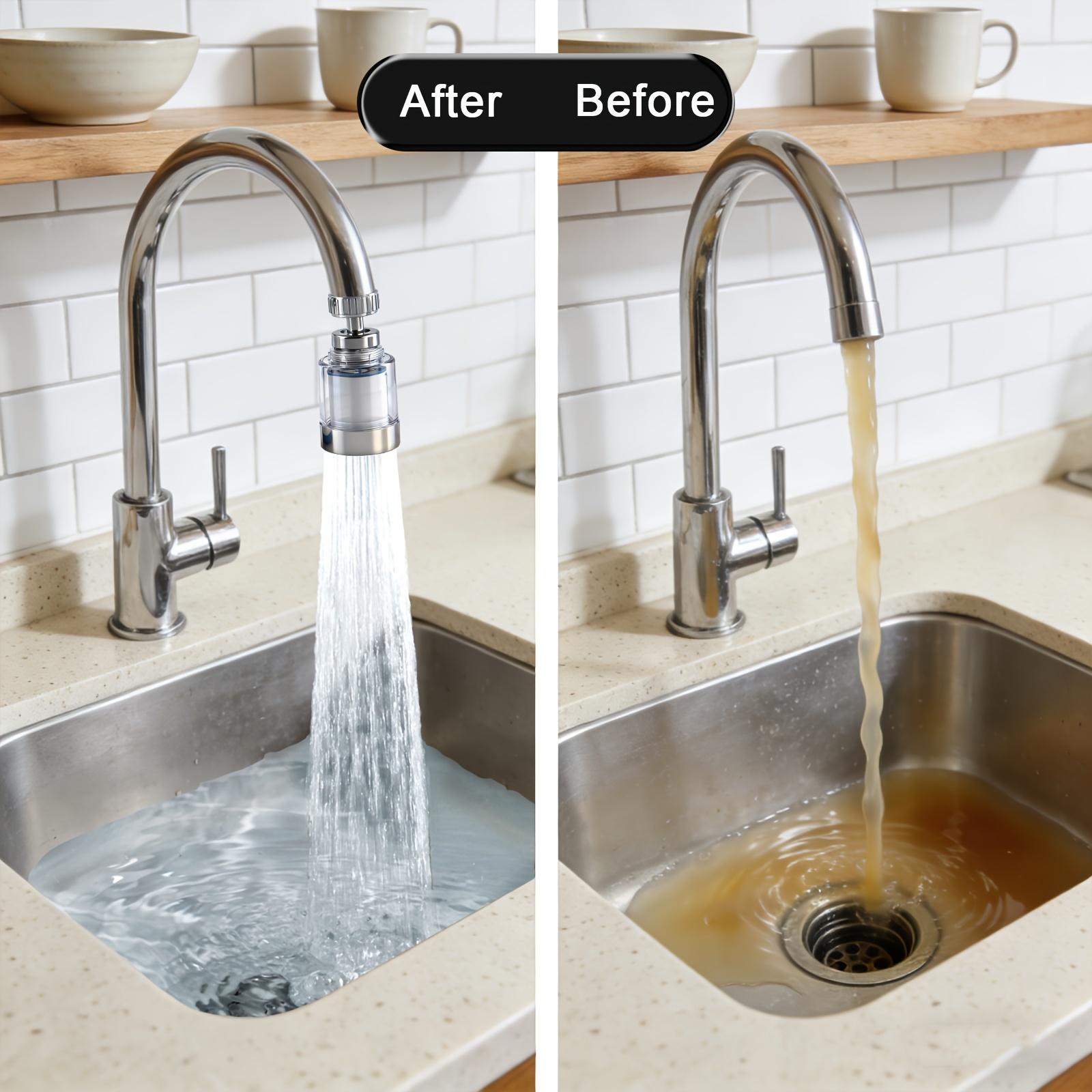 1 PC Faucet Equipped with 4 Replaceable Filter Cartridge, Splash-Resistant Faucet Spout with a Filter, Rotary Water Filter Extension for Faucets, Water Purification System for Kitchen And Bathroom