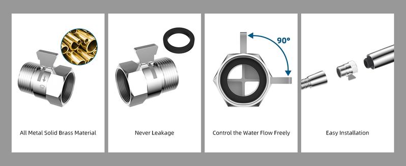 All Metal Shower Head Flow Control Valve G1/2 Brass Shut-off Valve with Handle Lever Shower Head Valve Water Flow Control Valve Regulator Shut OFF Valve for Hand Shower,Bidet Sprayer