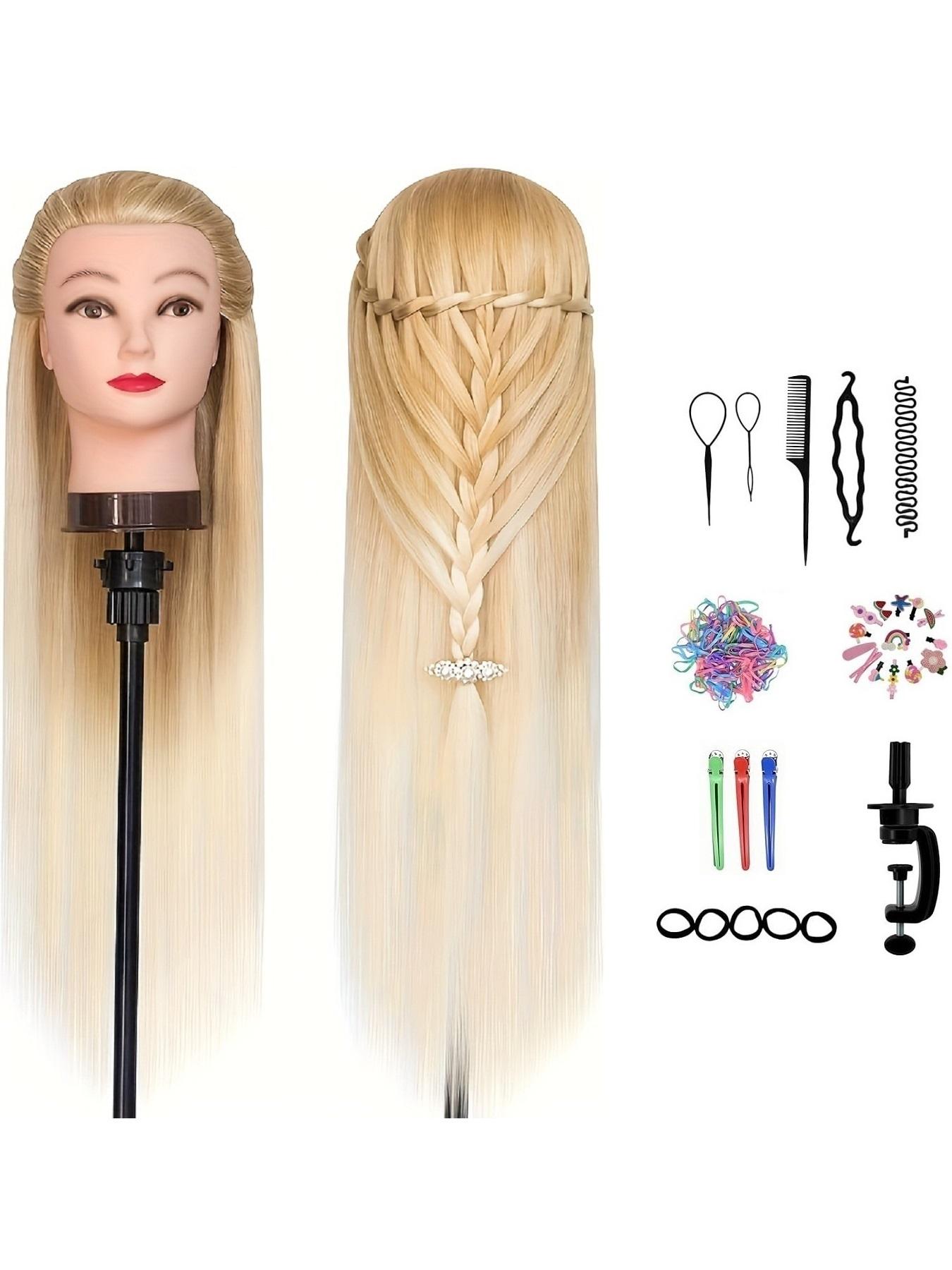 28 Inch Mannequin Head with Hair, Professional Hairdresser Dummy Head for Hairstyling & Makeup, Durable Plastic Material