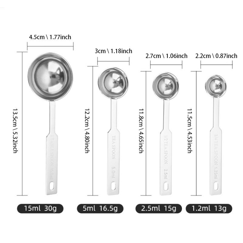 Premium Stainless Steel Measuring Spoons, 4 Sizes Metal Measuring Scoops for Baking & Cooking, Dishwasher Safe