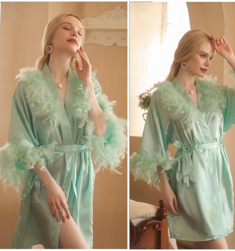 Elegant Feather Bride Robe Personalized Name and Date Robe Bride Bridesmaid Bathrobe Birthday Party Gown Add Any Text Robe