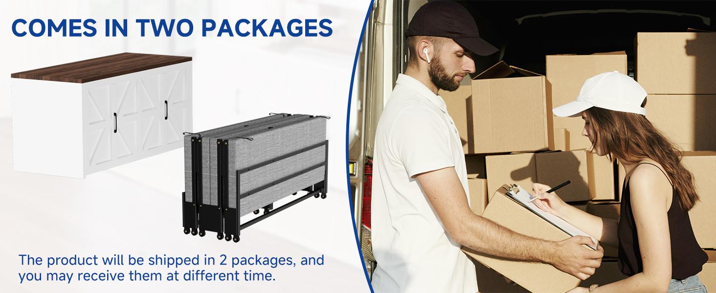 Lilypelle 2-in-1 Murphy Cabinet Bed – Farmhouse Hideaway Foldable Platform Bed for Guest Room, Bedroom, or Home Office, Up to 650 Lbs