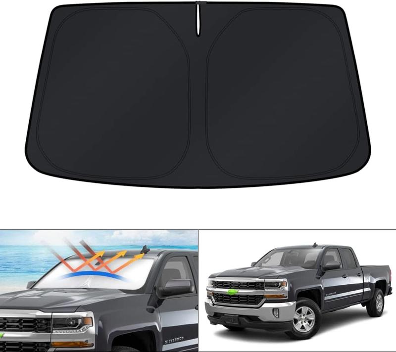Canvcle Windshield Sun Shade for 1999-2025 Chevrolet Silverado 1500 Accessories Truck Extended Cab Sun Visor Protector Foldable Blocks 99% UV Rays Keep Car Cooler