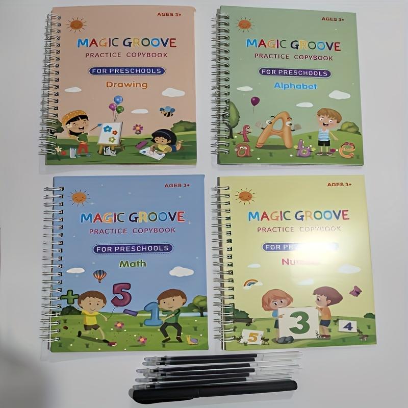 Magic Calligraphy Practice Book Set, Reusable Handwriting Copybook, Includes 4 Books, 1 Pen, 10 Refills, Random Grip Color