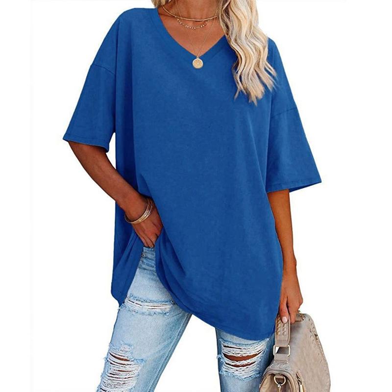 MIDIROSS Loose V-Neck Cotton Jersey Tee – Everyday Comfy Short Sleeve, Plus Size up to 4XL