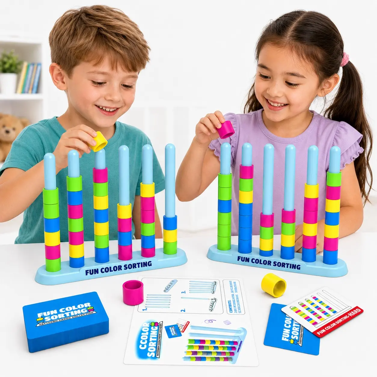 2-Person Fast-Paced Color Sorting Stacking Game Toy, Stem Early Learning Puzzle, Enhances Hand-Eye Coordination, Ages 3-8, Family Fun