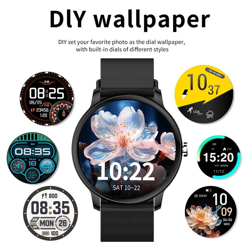 Smart Watch with Bluetooth-compatible Calling, Multi-Sport Modes, Message Alerts, Custom Wallpaper, Compatible with iPhone & Android, Wireless Smartwatch